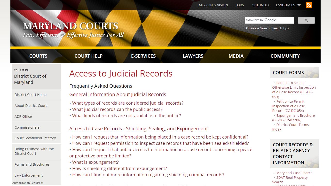 Access to Judicial Records | Maryland Courts